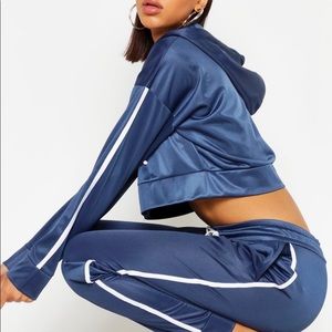Hooded Crop Zip Through Side Stripe Tracksuit